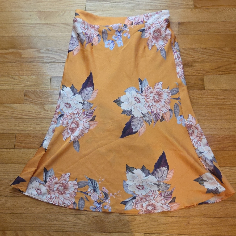 Elegant Floral Midi Skirt in Orange
